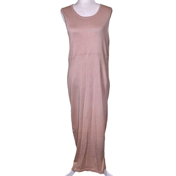 Peruvian Connection 100% Pima Cotton Neutral Ribbed Knit Maxi Dress Minimalist M - Picture 1 of 8